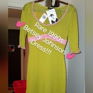 Rare 90s Betsey Johnson Sheer Green and Pink Polka Dot Dress WITH TAGS